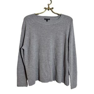 Eileen Fisher Gray Superfine Merino Wool Boxy Waffle Pattern Size Large